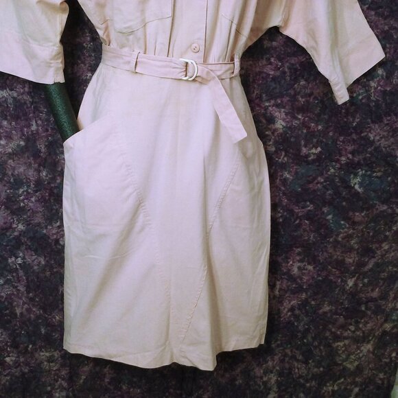 Vintage 80s Byer Too! Shirtwaist Dress -M(8) Pockets Buttons Power Shoulder Pink - Picture 6 of 14